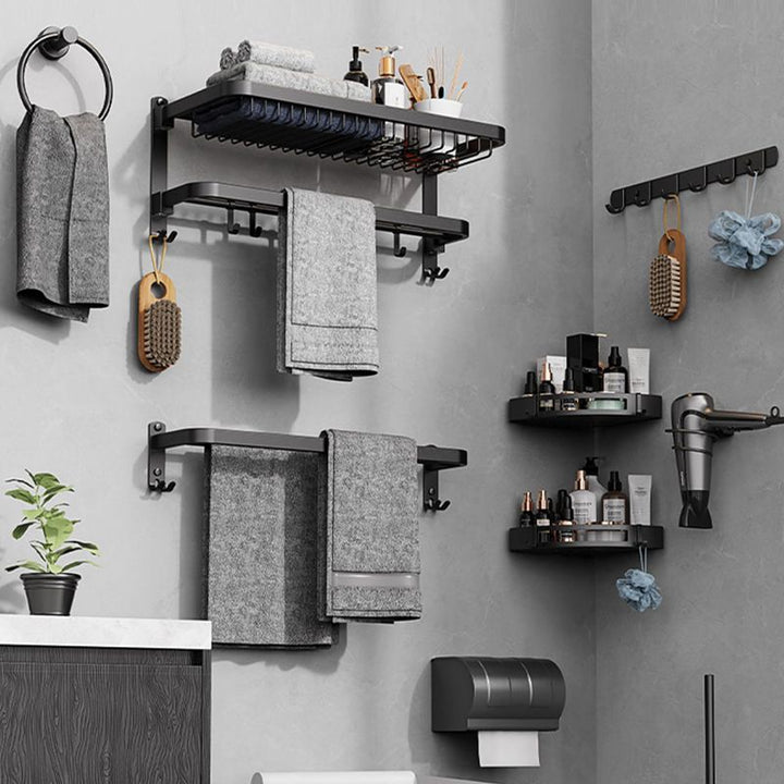BowLift | Minimalist black bathroom accessory set paper holder towel bar bathroom hardware set