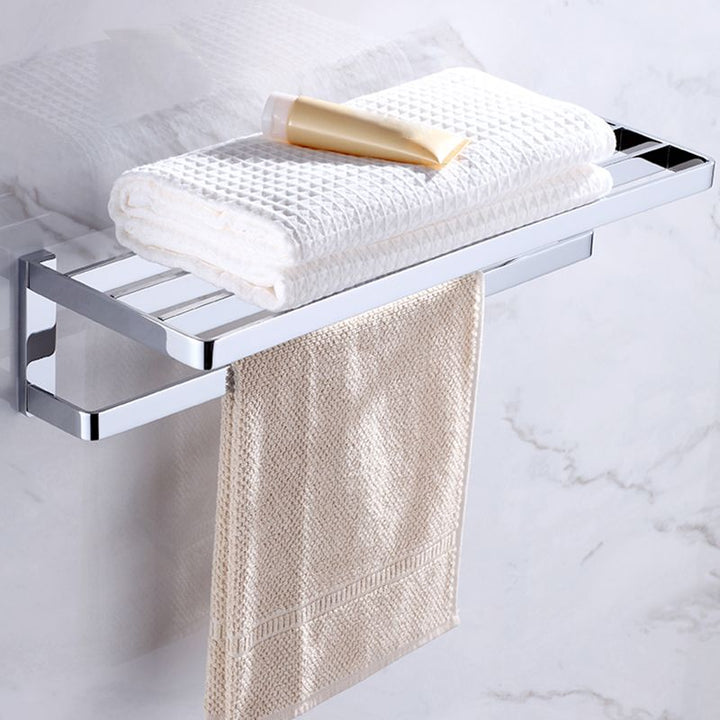 BowLift | Chrome brass modern bathroom accessory set with towel bar/ ring/ paper holder & bathrobe hook