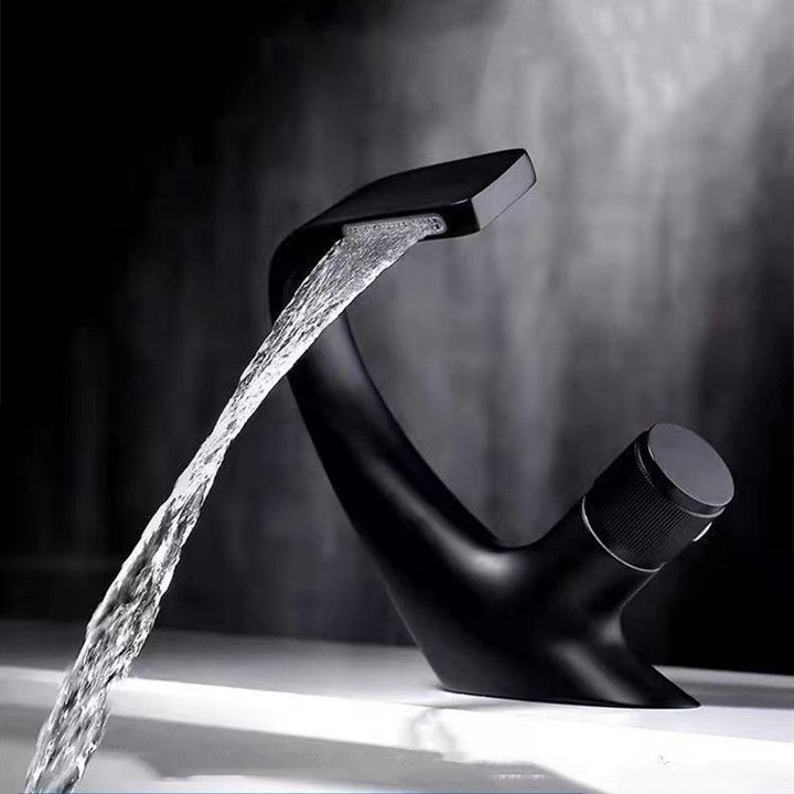 BowLift | Button Handle Faucet Contemporary Style Faucet with Waterfall Spout