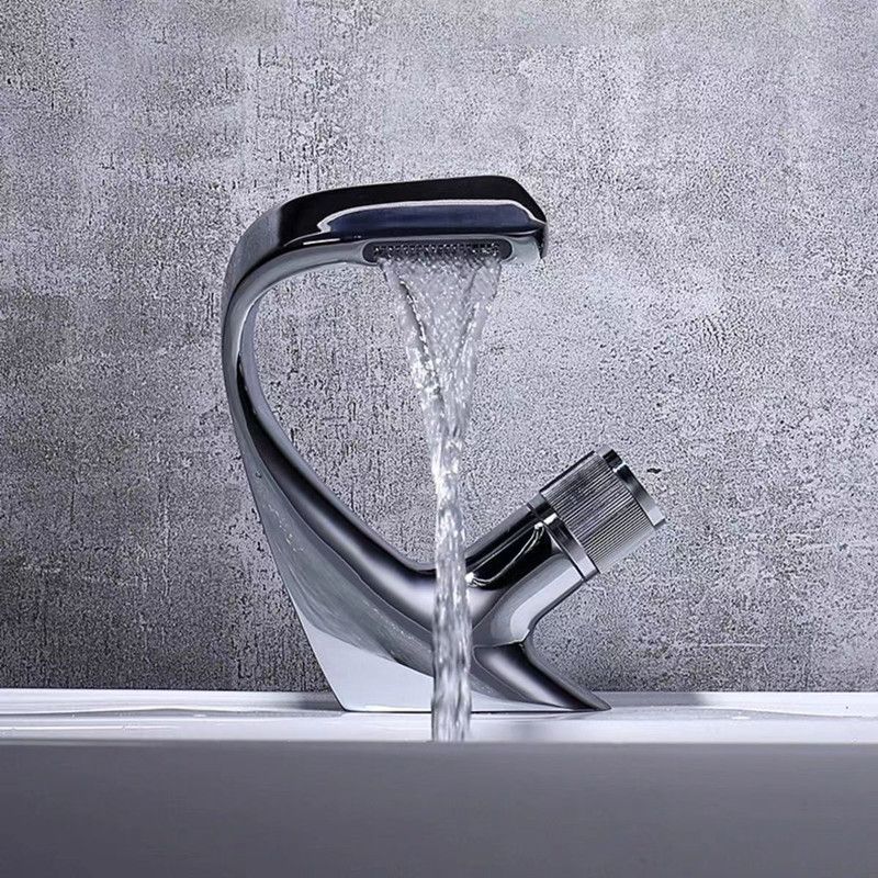 BowLift | Button Handle Faucet Contemporary Style Faucet with Waterfall Spout
