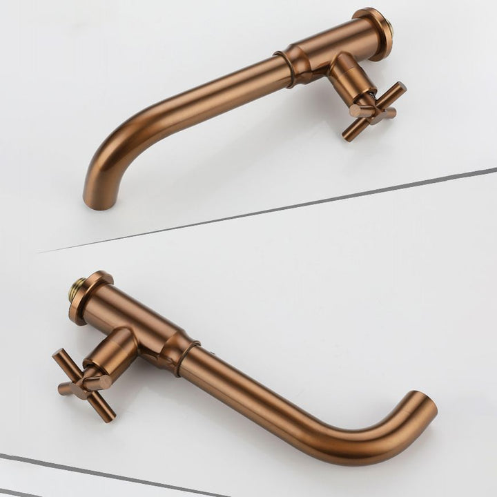 BowLift | Contemporary Vessel Water Faucet Stainless Steel Cross Handles Wall Mounted Bathroom Faucet