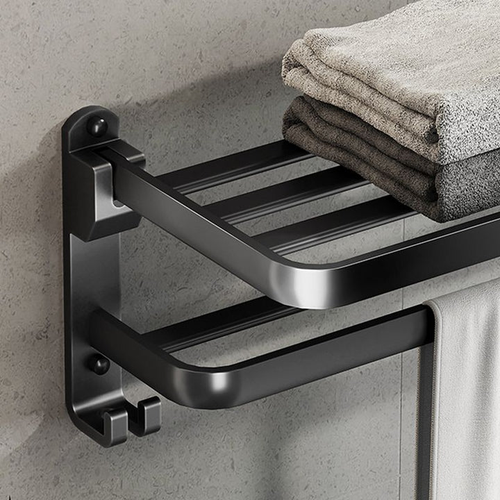 BowLift | Contemporary bathroom accessory set with black finish and bath shelf/towel bar