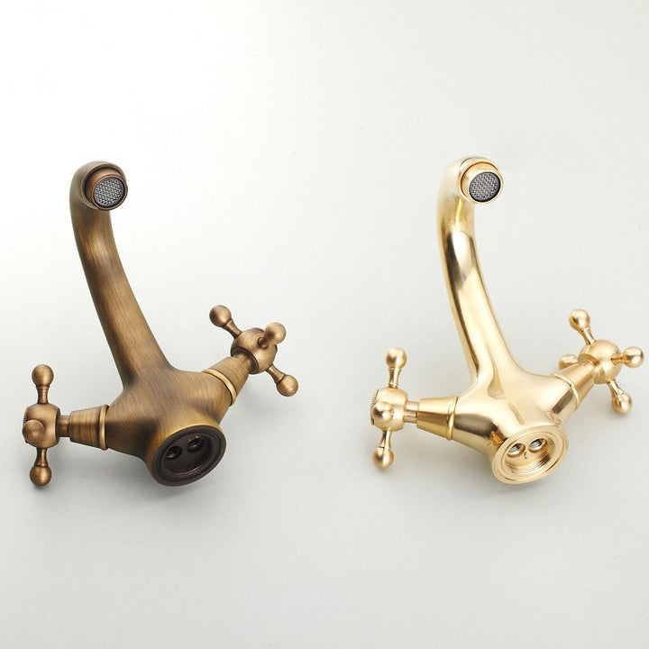 BowLift | Vintage Widespread Bathroom Faucet Industrial Cross Handles Basin Faucet