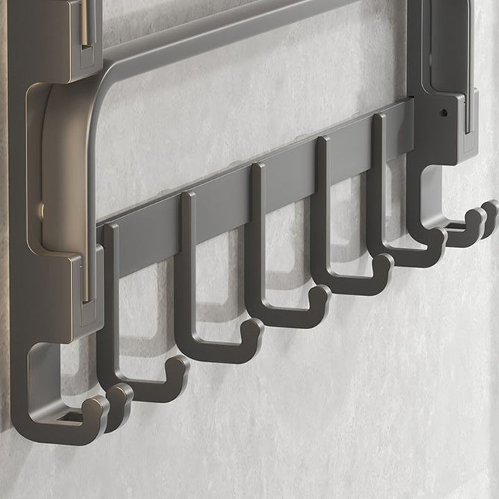 BowLift | Modern gray bathroom hardware set with bath shelf/towel holder/robe hook/toilet paper holder