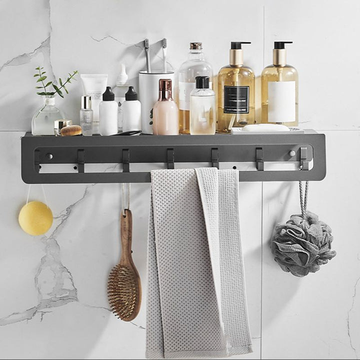 BowLift | 7-piece Bathroom Hardware Set Matte Black/Grey with Bath Shelf/Towel Holder/Bath Towel Hook