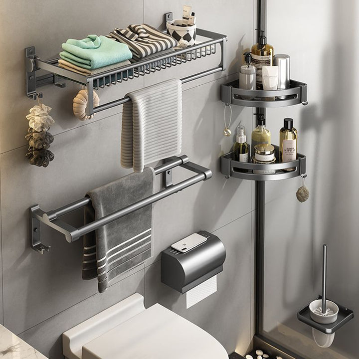 BowLift | Gray bathroom accessories as a single piece or as a set with towel holder/bathroom shelf/robe hooks