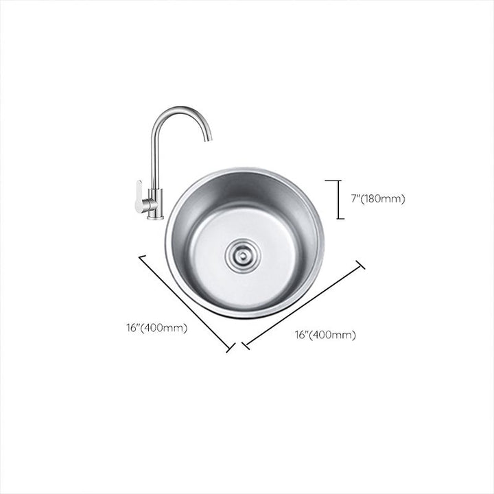 BowLift | Round Single Bowl Kitchen Sink Stainless Steel Sink with Drain Strainer Set