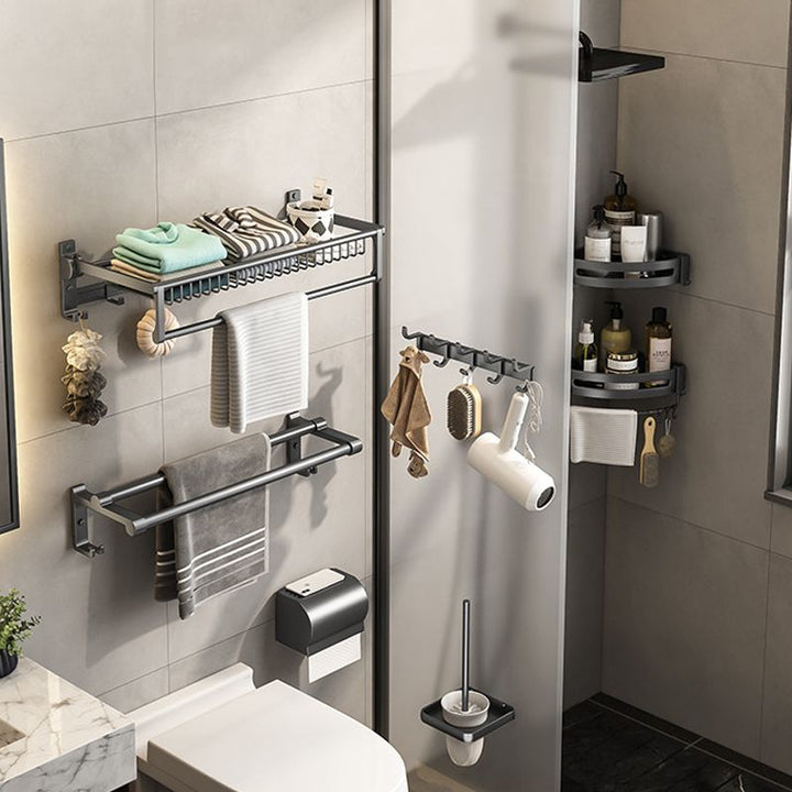 BowLift | Gray bathroom accessories as a single piece or as a set with towel holder/bathroom shelf/robe hooks