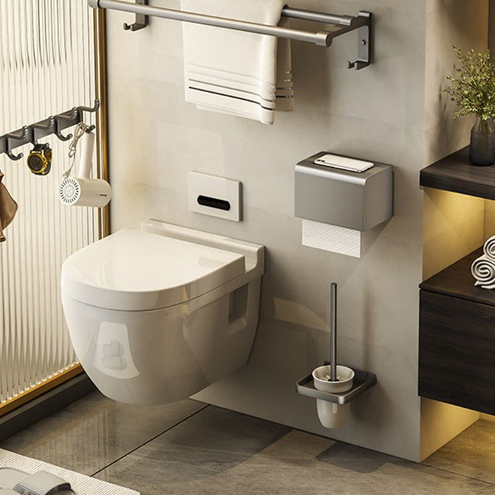 BowLift | Contemporary Bathroom Accessory Set Gray Aluminum Bathroom Shelf/Towel Rack/Bathtub Hook