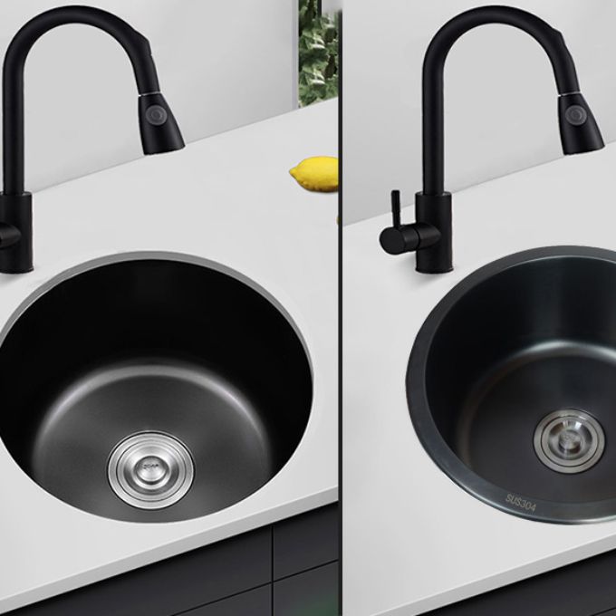BowLift | Stainless Steel Round Sink in Black Single Basin Undermount Sink with Basket Strainer