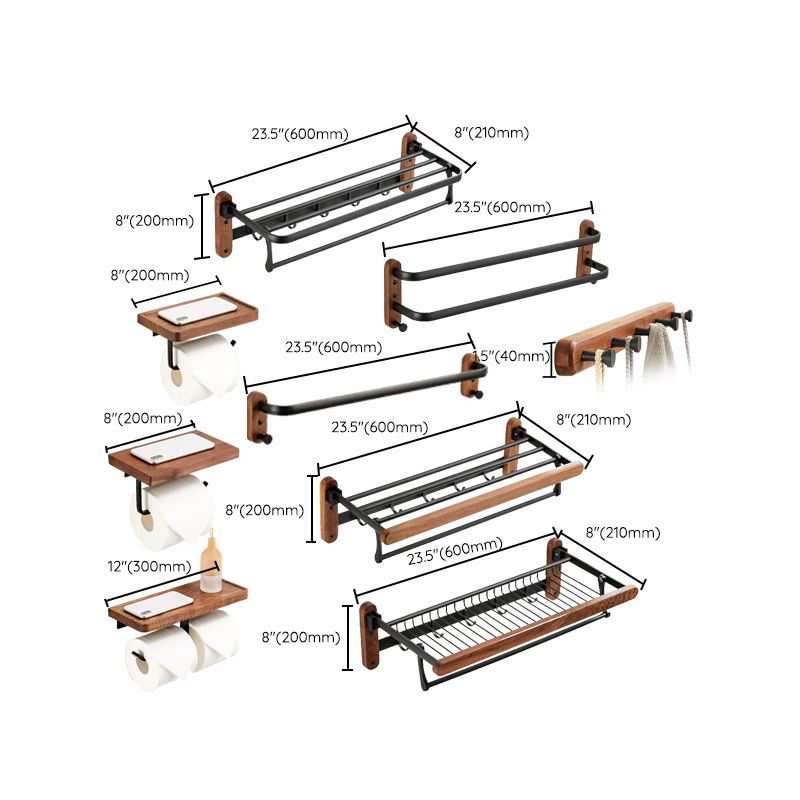 BowLift | Walnut Brown Bathroom Accessory Set Metal Folding Bath Hardware Set
