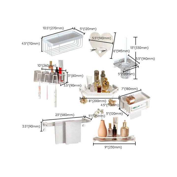 BowLift | White & clear acrylic bathroom accessory set with towel holder/paper holder/robe hooks