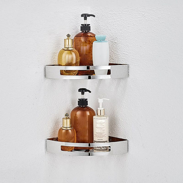 BowLift | Polished Chrome Modern Bathroom Accessory Set Stainless Steel Triangular Bath Shelf