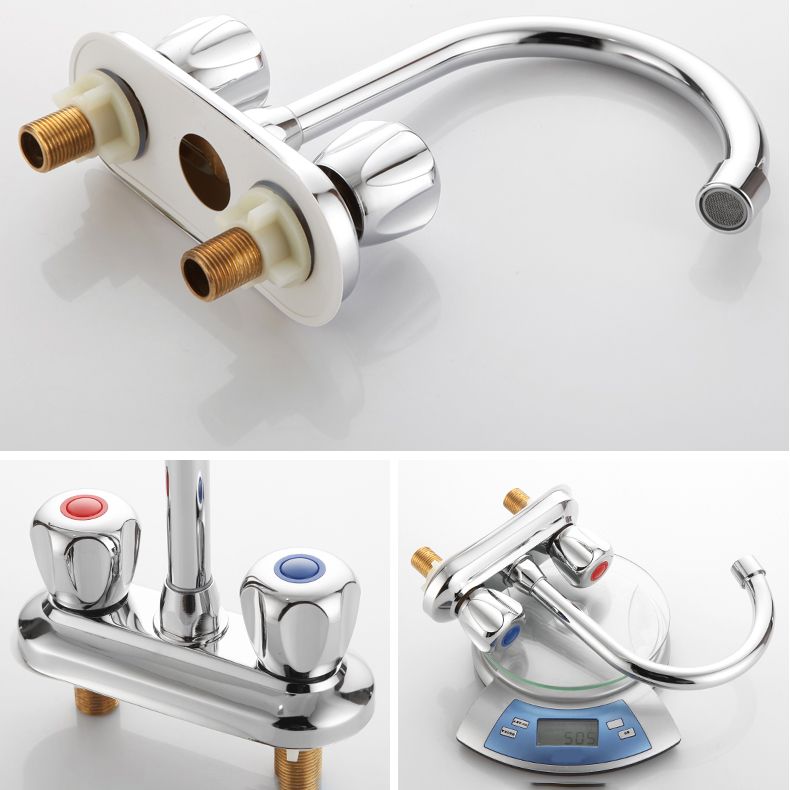 BowLift | 2-Handle Brass Bathroom Faucet Modern High Arc Center Tap