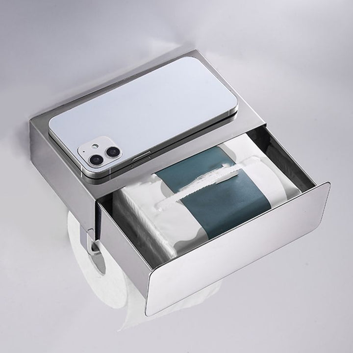BowLift | 2-piece Stainless Steel Classic Bathroom Accessory Set Black & Chrome Paper Holder