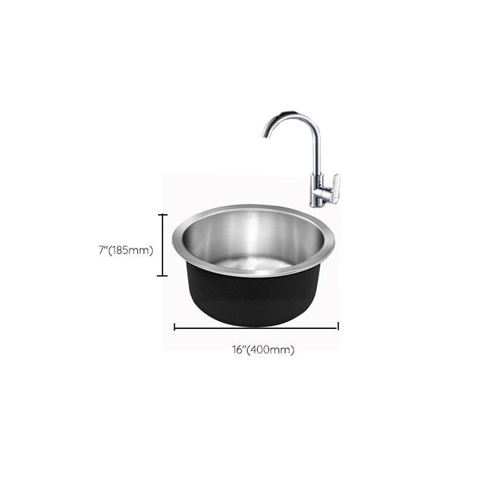 BowLift | Contemporary Single Basin Kitchen Sink Round Stainless Steel Sink with Drain Strainer Set