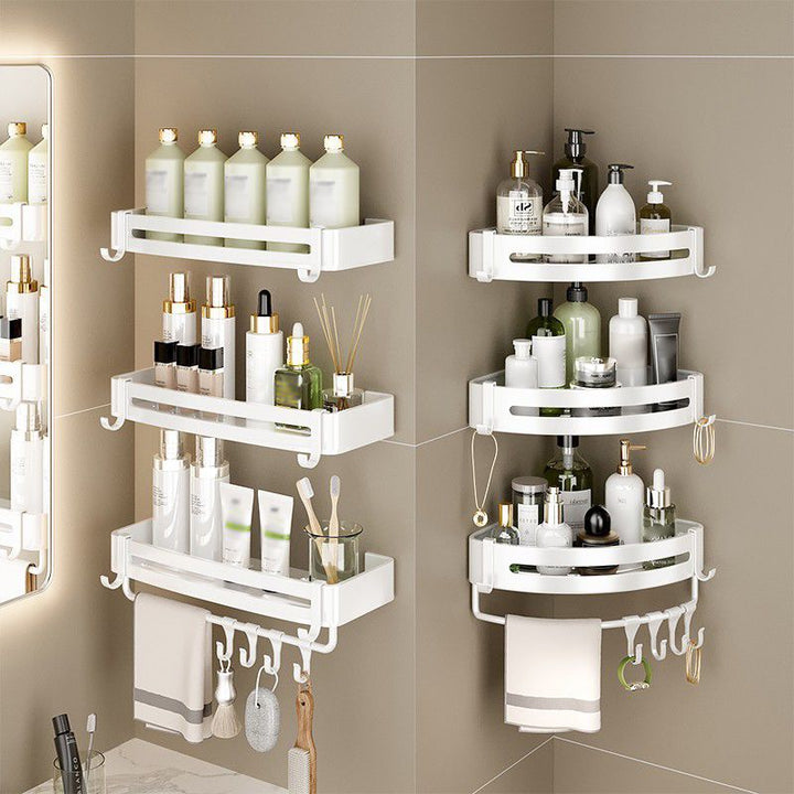 BowLift | Modern white finish bathroom shelf rectangular & triangular bathroom hardware set