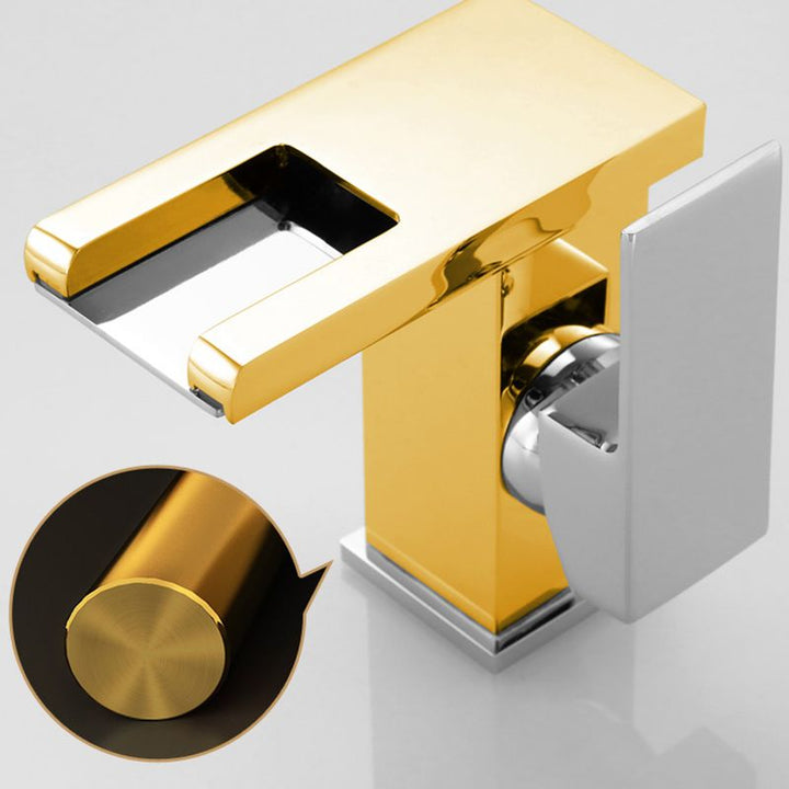 BowLift | Contemporary Square Vessel Faucet Waterfall Spout with LED Three-Color Illumination