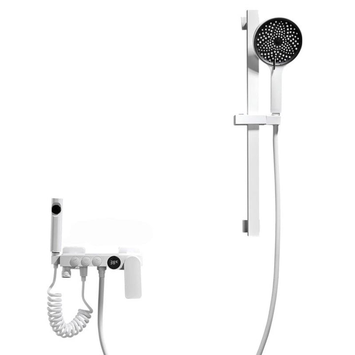 BowLift | Round Shower Set White Wall Mounted Hand Shower Lever Handle Shower Hose Swiveling Shower Set