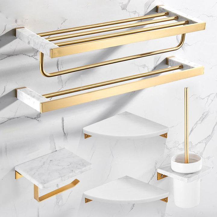 BowLift | Marble & Brass Bathroom Accessories Set Golden Bathroom Accessories Kit