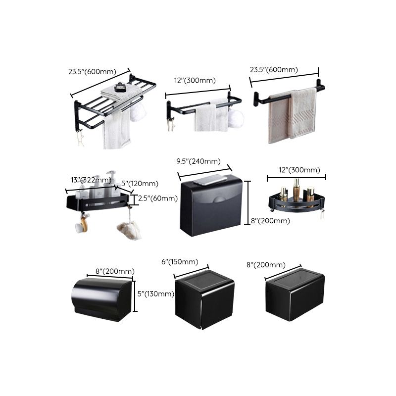 BowLift | Contemporary 8-piece Bathroom Accessory Set Matte Black Bathroom Shelf/Paper Holder/Towel Hook