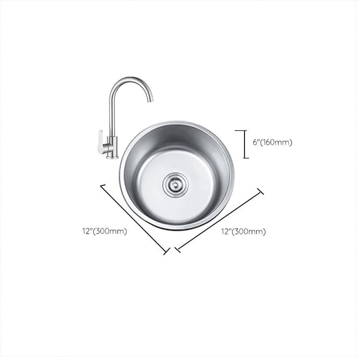 BowLift | Round Single Bowl Kitchen Sink Stainless Steel Sink with Drain Strainer Set
