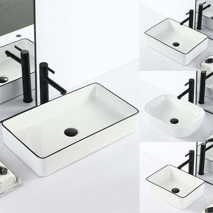 BowLift | Contemporary sink with pop-up drain porcelain rectangular basin