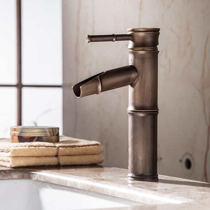 BowLift | Farmhouse-style vessel sink bathroom faucet round brass faucet