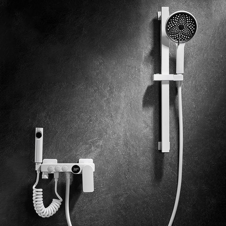 BowLift | Round Shower Set White Wall Mounted Hand Shower Lever Handle Shower Hose Swiveling Shower Set