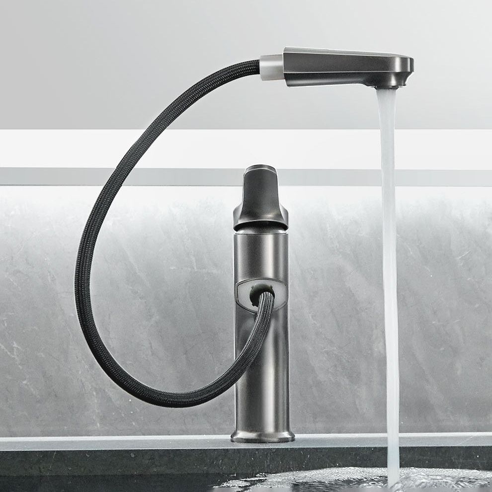 BowLift | Contemporary Bath Faucet Brass Lever Handle Pull-Out Sink Faucet
