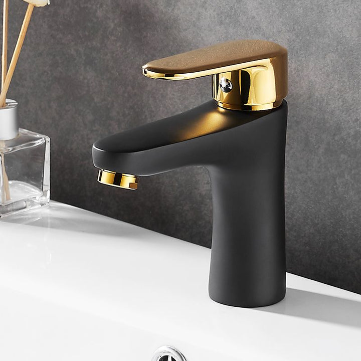 BowLift | Black-Gold Vessel Sink Faucet Lever Handle Low Arc Vessel Faucet