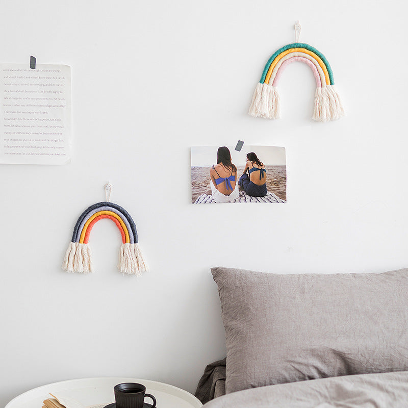 Macrame Rainbow Wall Decoration with Handmade Cotton Fringes