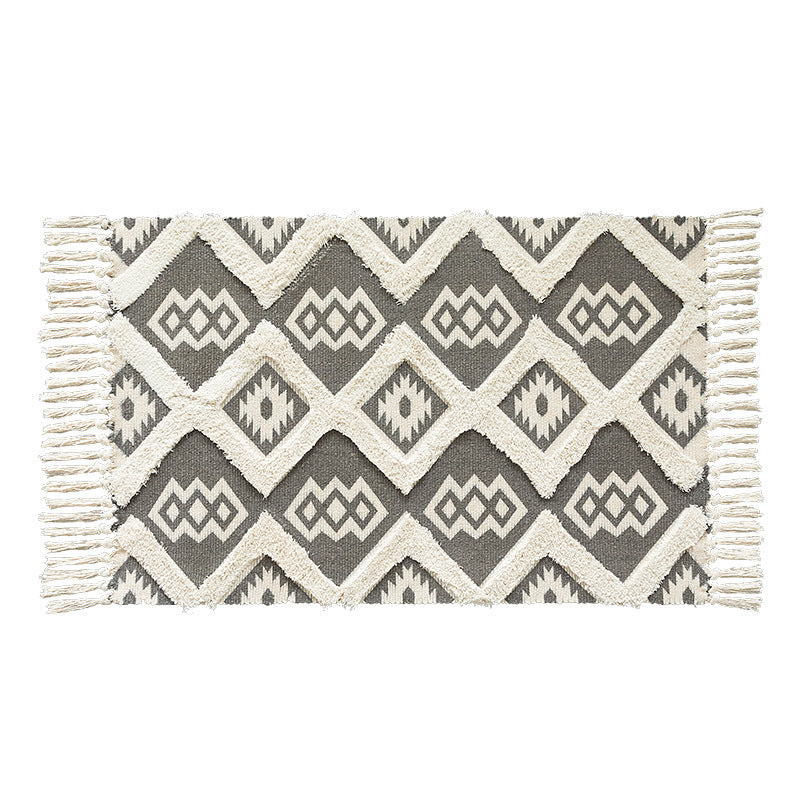 Flat-woven cotton runner in Kilim-Ethno design with fringes Bowlift