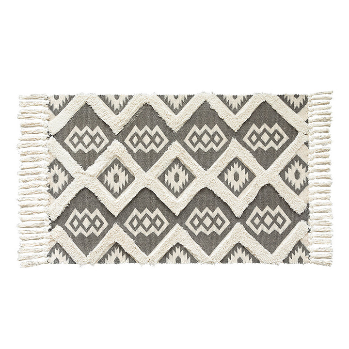 Flat-woven cotton runner in Kilim-Ethno design with fringes Bowlift