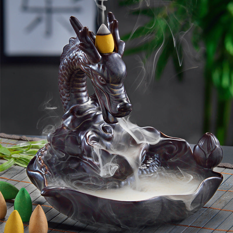 Decorative Dragon-Theme Ceramic Incense Holder