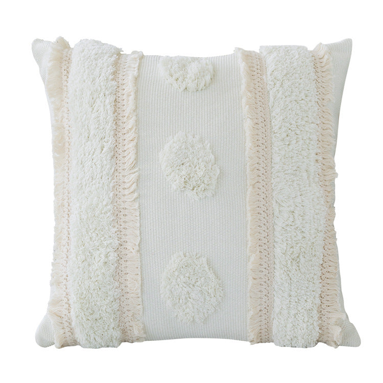 Decorative woven cushion cover with tufted circle applications and textured cotton surface Bowlift