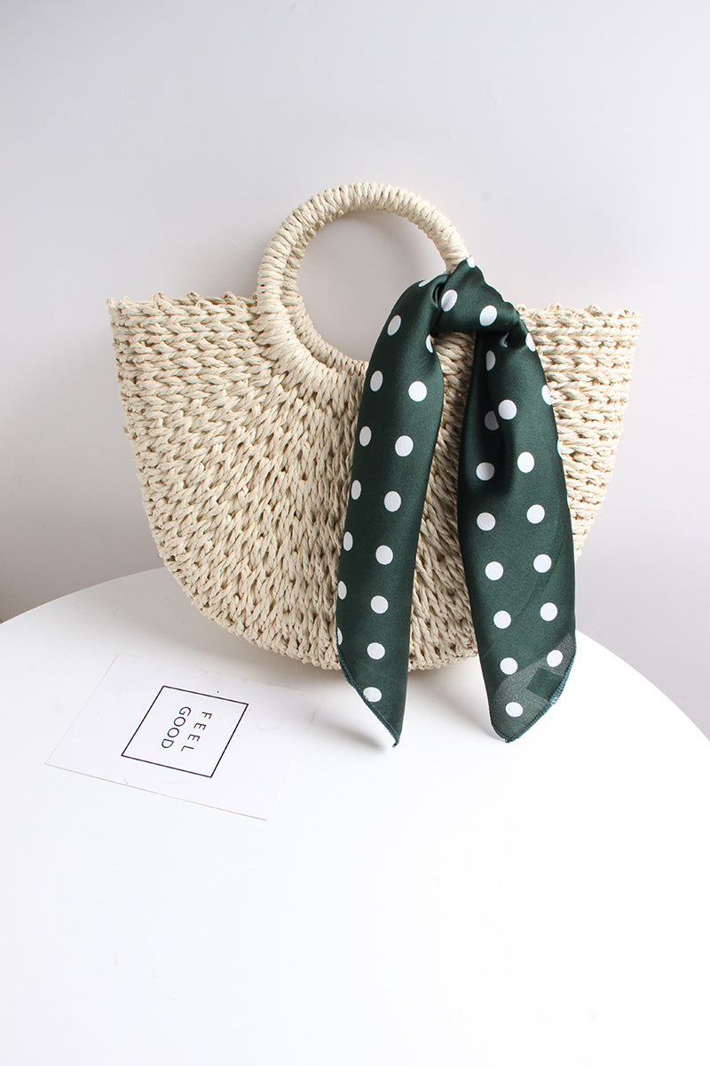Braided basket bag with elegant silk scarf Bowlift