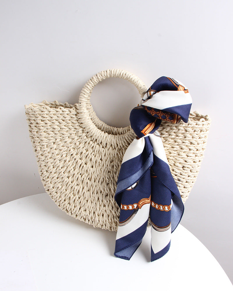 Braided basket bag with elegant silk scarf Bowlift