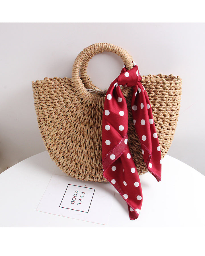 Braided basket bag with elegant silk scarf Bowlift