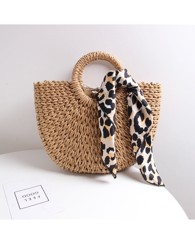 Braided basket bag with elegant silk scarf Bowlift