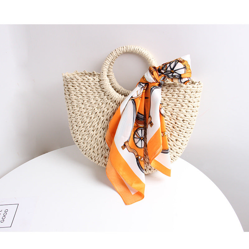 Braided basket bag with elegant silk scarf Bowlift