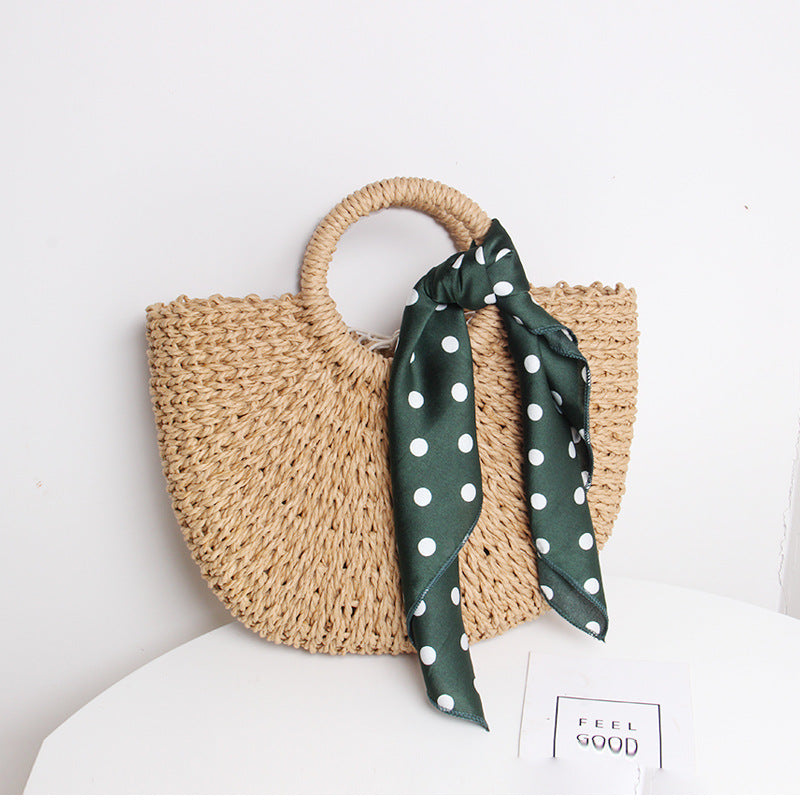 Braided basket bag with elegant silk scarf Bowlift