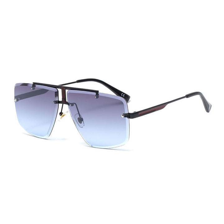 Oversized Rimless Gradient Square Aviator Sunglasses with Double Bridge Bowlift