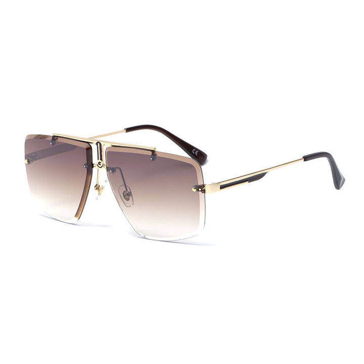 Oversized Rimless Gradient Square Aviator Sunglasses with Double Bridge Bowlift
