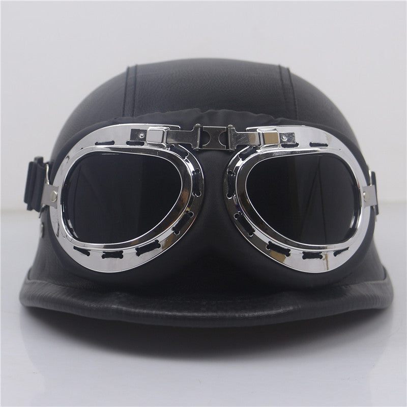 Vintage Leather Motorcycle Helmet Bowlift