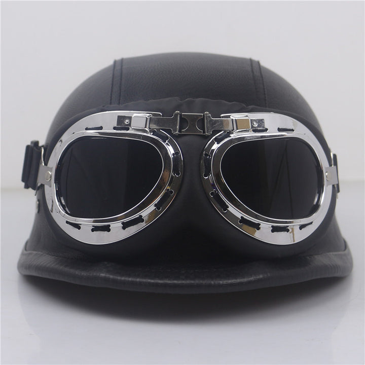 Vintage Leather Motorcycle Helmet Bowlift