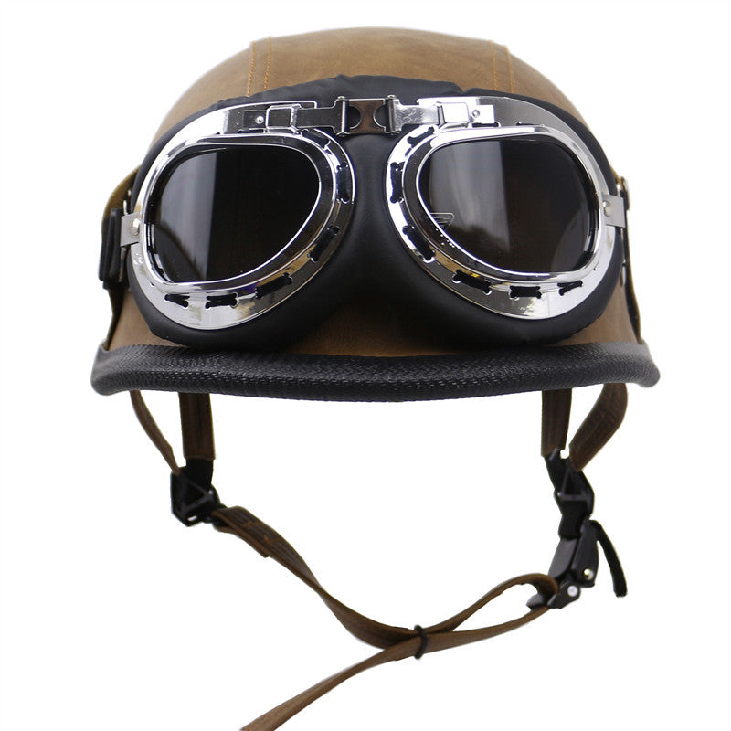 Vintage-Style Motorcycle Helmet with Goggles Vintage Retro Design