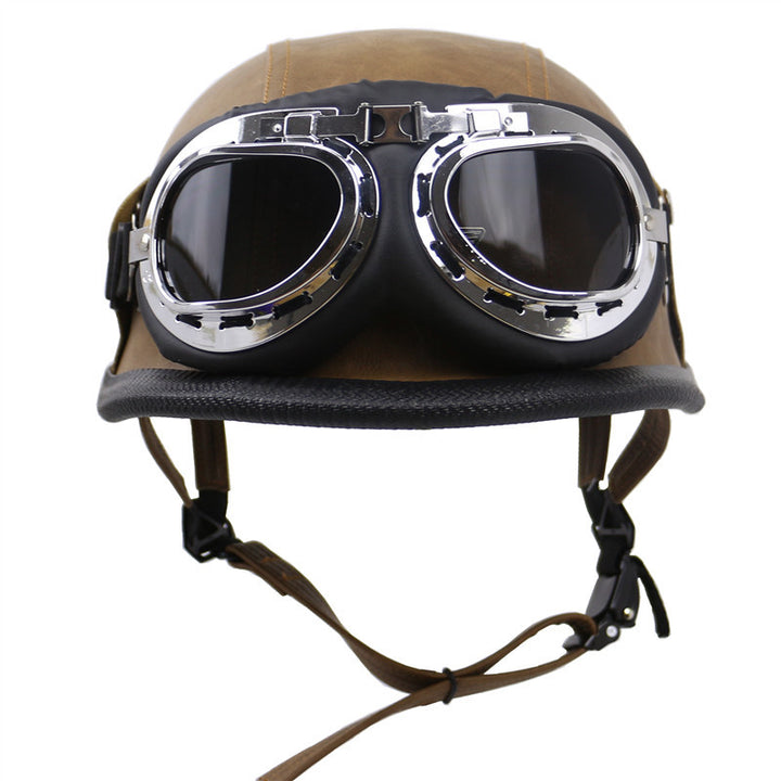 Vintage-Style Motorcycle Helmet with Goggles Vintage Retro Design