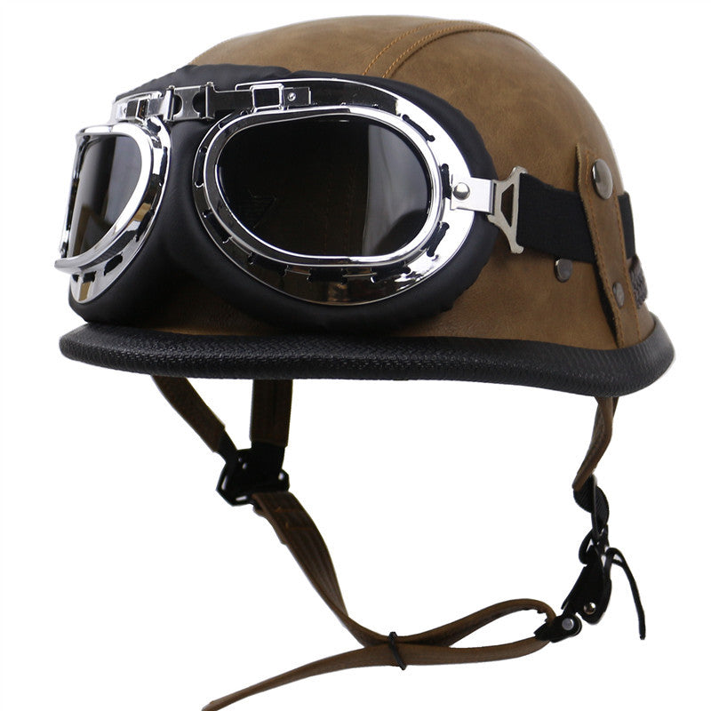 Vintage-Style Motorcycle Helmet with Goggles Vintage Retro Design