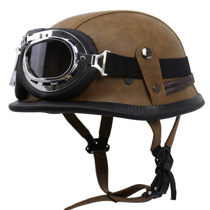 Vintage-Style Motorcycle Helmet with Goggles Vintage Retro Design